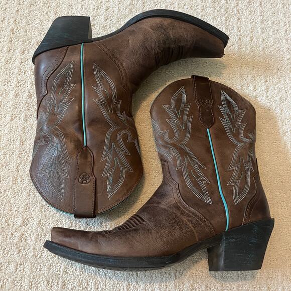 Ariat Round Up Bella Brown Western Leather Boots Size 8.5 - Picture 10 of 10